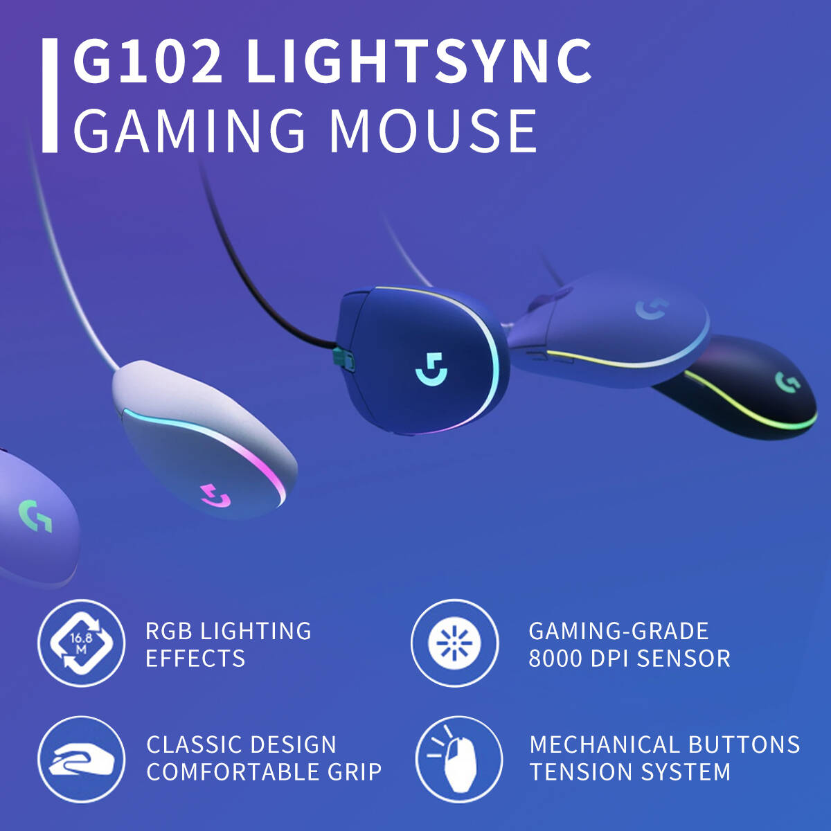 로지텍 G102 게이밍 마우스, 16.8M RGB 색상 - Pc Gaming Logitech 리뷰 및 가격