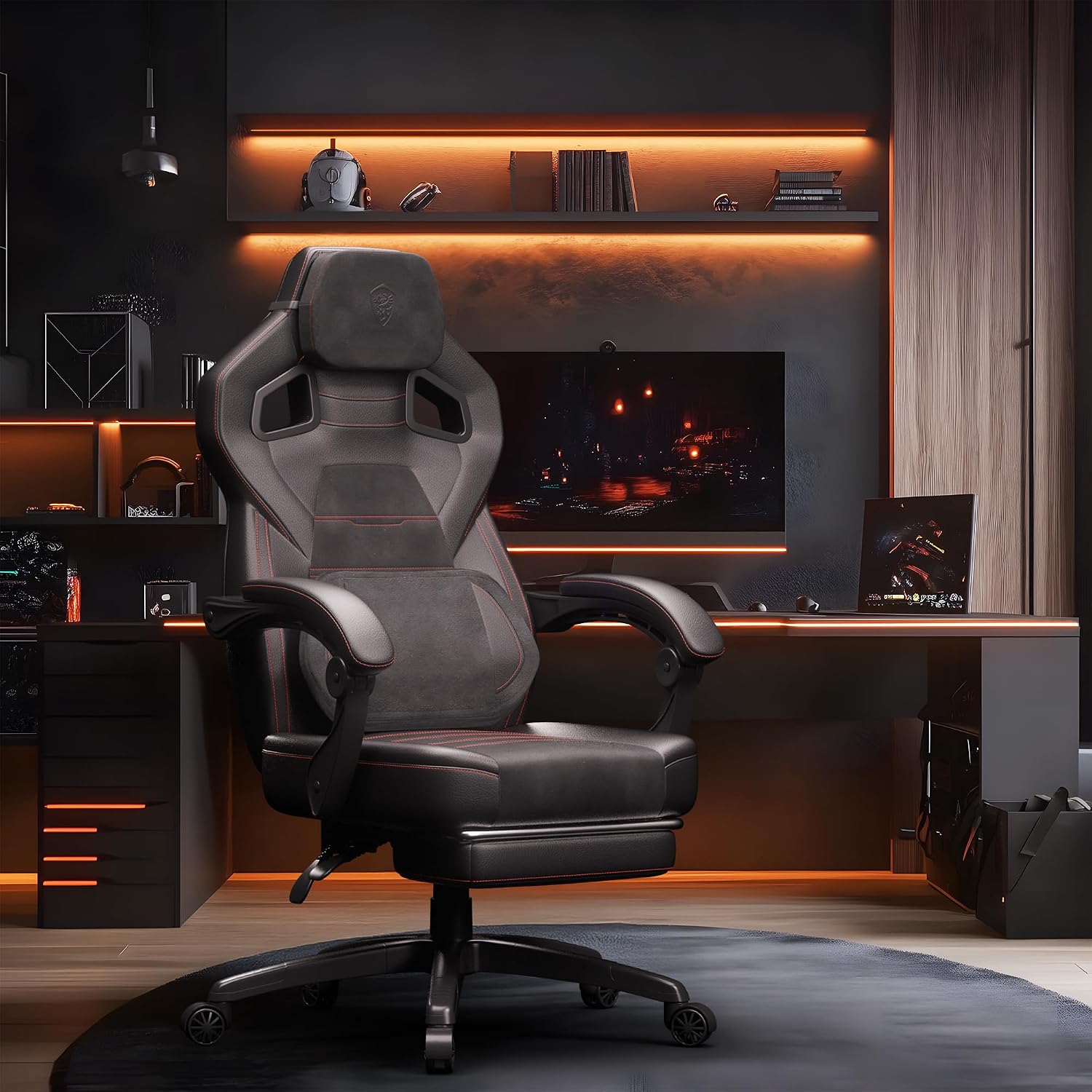 발 받침대가 있는 크고 키 큰 게이밍 의자, 가죽, 블 - Gaming Chair 리뷰 및 가격