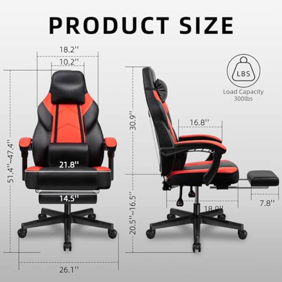 발 받침대, 마사지 요추 지지대, 높이 조절, 360도 - Gaming Chair 리뷰 및 가격