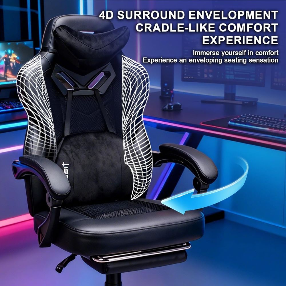 무거운 체형의 성인을 위한 발 받침대와 요추 지지대가  - Gaming Chair 리뷰 및 가격
